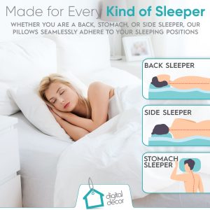 Digital Décor Cluster Fiber Pillow White Down Alternative Pillows Hypoallergenic Polyester Filled Soft Fluffy for Comfort Bed Support Standard Size – Set of 2